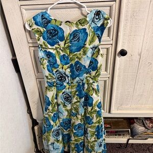 Talbots Blue and Green Floral Midi Dress